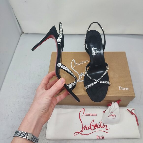 Christian Louboutin Shoes - Christian Louboutin Emilie Strass Black Jewel Slingback Heel Sandal